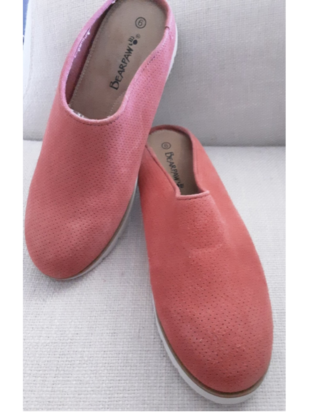 BEARPAW•Jolene•CORAL SUEDE• Mule Slip On COMFORT Shoes•Size 9•NWOB•PERFECT!